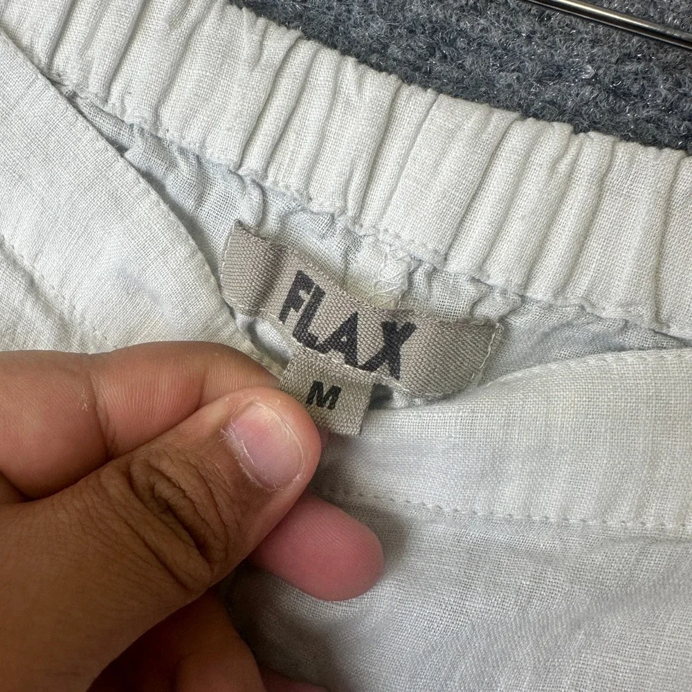 FLAX Linen Pants Womens Medium Gray Wide Leg Relaxed Casual Summer Elastic Waist